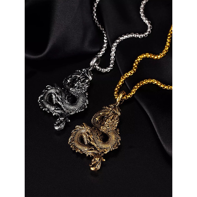 Kalung Rantai Panjang Liontin Naga Gaya Punk Gothik Hip Hop Untuk Pria Dan Wanita