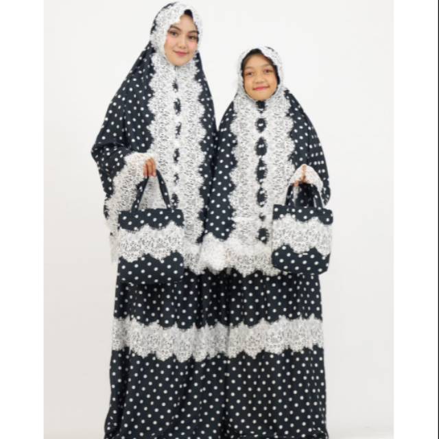 MUKENA COUPLE IBU & ANAK  RENDA POLKADOT GROSIR DUBAI MURAH
