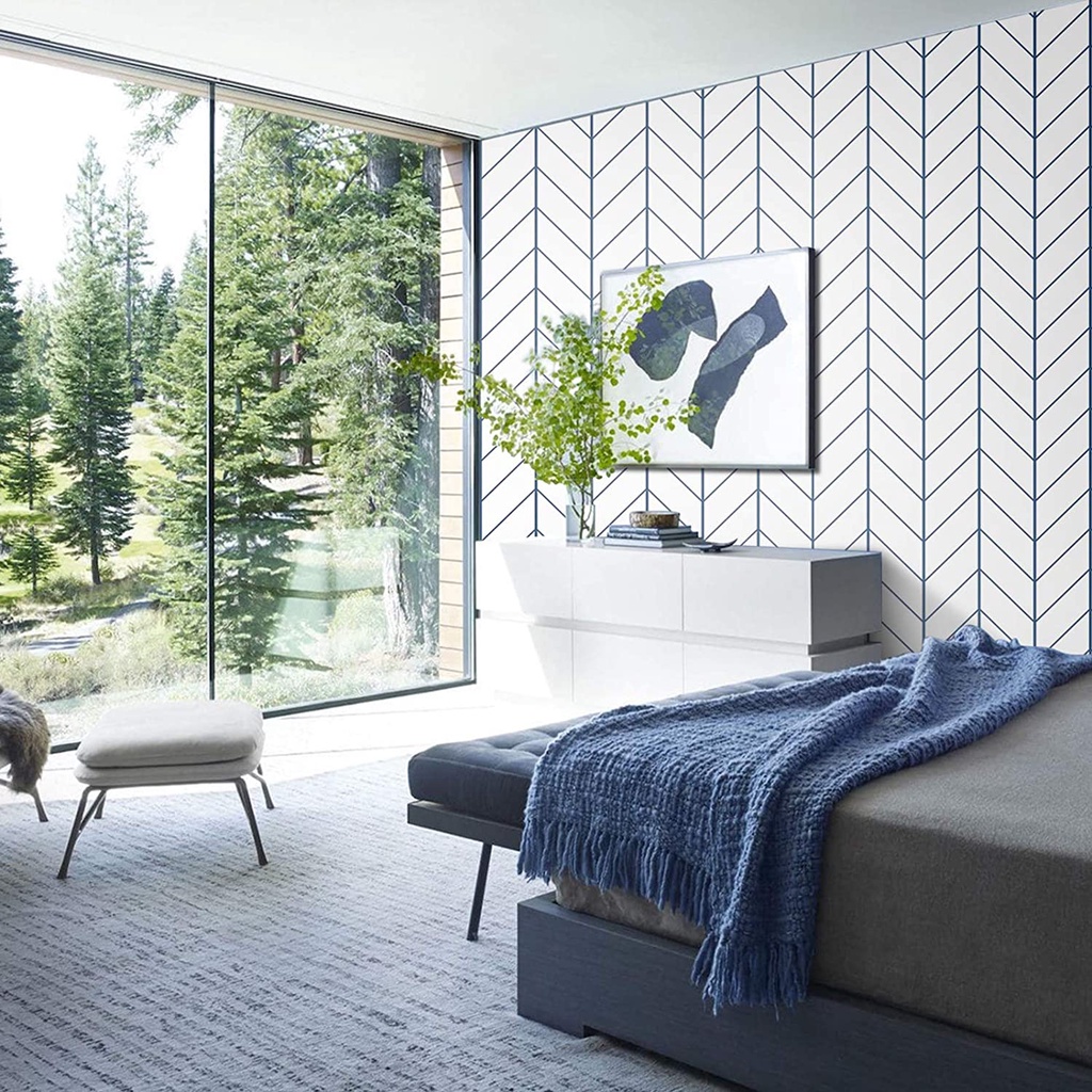 [1Roll 17.7 X78.7inch Geometric Line Pattern Wallpaper] [Peel and Stick Stylish and Simple Wallpaper] [Waterproof Removable and Self-Adhesive Herringbone Wallpaper for Bedroom Bathroom Kitchen and Furniture]