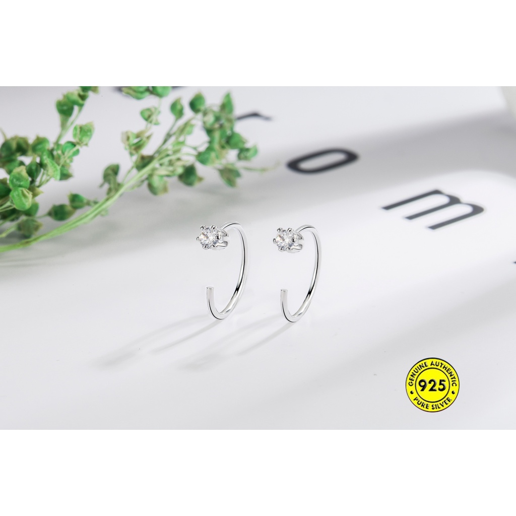 Anting Kait Bentuk Hexaclaw Zircon Bahan Sterling Silver Untuk Wanita