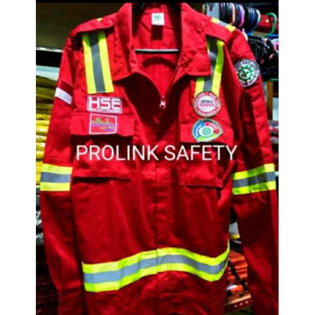 SERAGAM SAFETY HSE TEAM MERAH ATRIBUT LENGKAP RESLETING / KANCING ATASAN