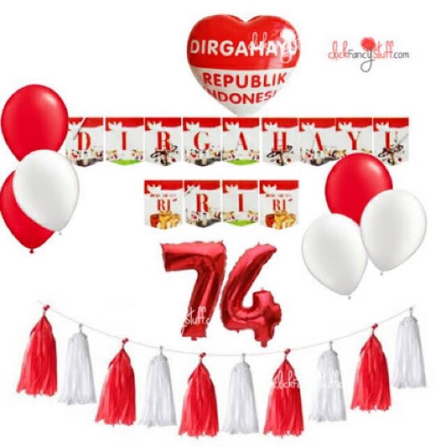 dekorasi 17 agustus kemerdekaan dirgahayu balon merah putih banner bender slinger hut ri 77 tirai fo