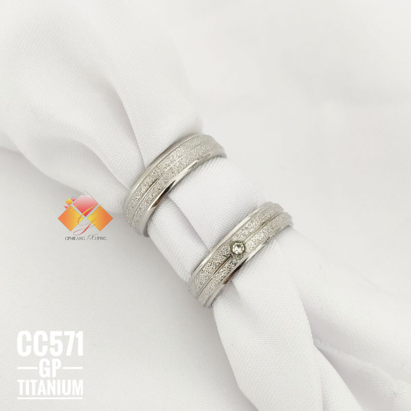 Cincin Titanium Pasir Garis Silver Anti Karat CC571