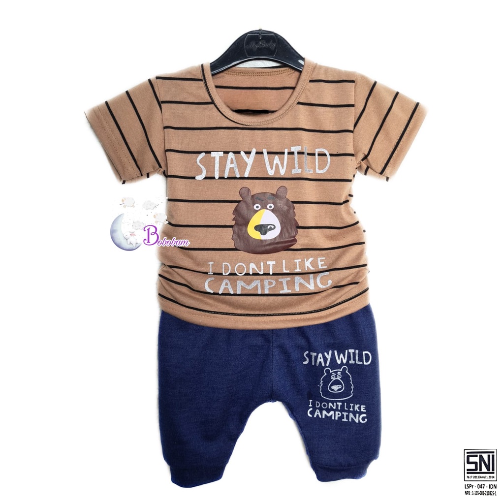 BAJU BAYI KEREN KECE ECER BOBOBAM STAY WILD CASUAL KASUAL SETELAN ANAK HARGA GROSIR