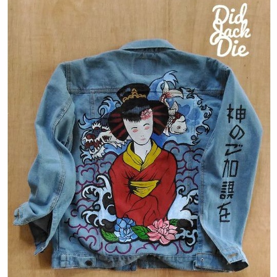 JAKET LUKIS GEISHA JAKET JEANS CUSTOM PAINTING