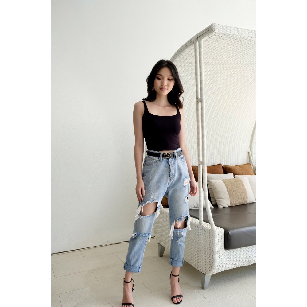 T-0255 Tanktop Square Basic Stretch-BLACK