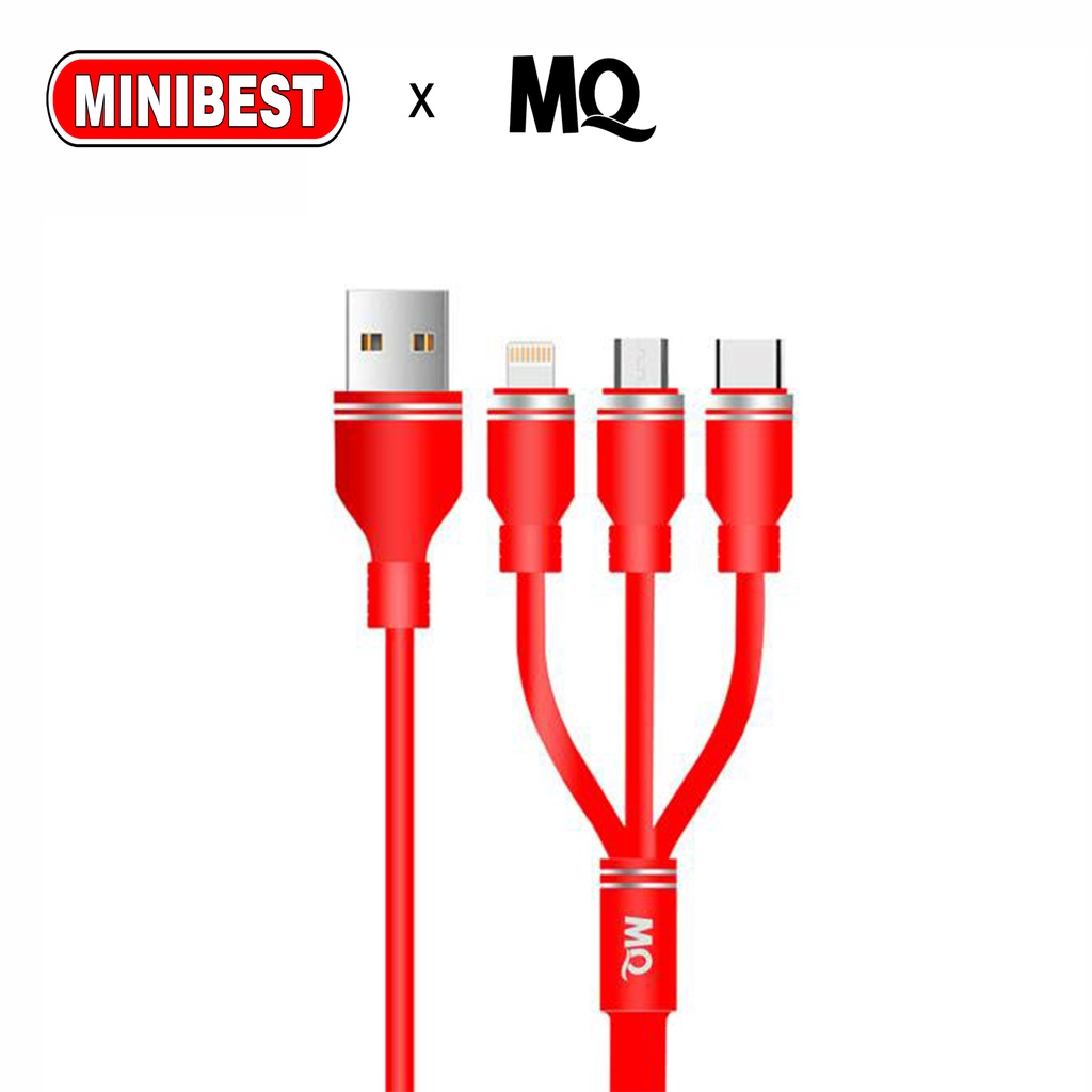 Kabel Charger 3 in 1 Micro USB Type C Lighning 2.4A Fast Charging 1M Nylon Braided Cable MQ-CB-04