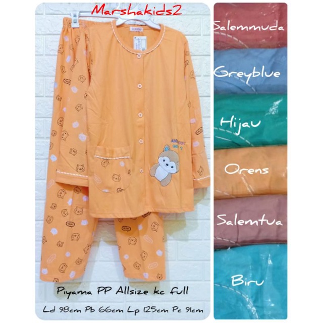 Piyama pp Allsize standar Lorita by sofie babydoll baju tidur lengan panjang kancing full ld 98cm