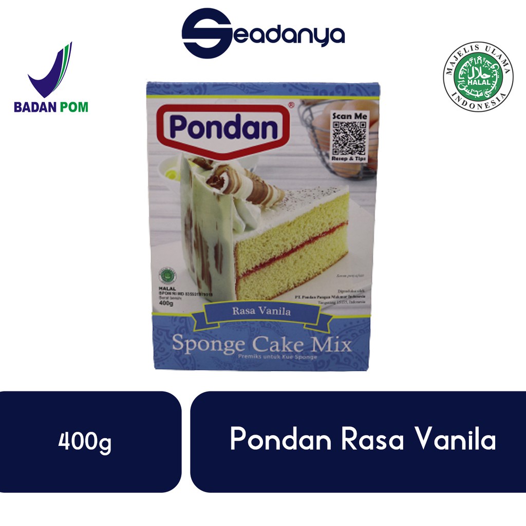 

Pondan Sponge Cake Mix rasa Vanila 400g Premix untuk Kue Sponge Halal MUI BPOM - Harga Promo