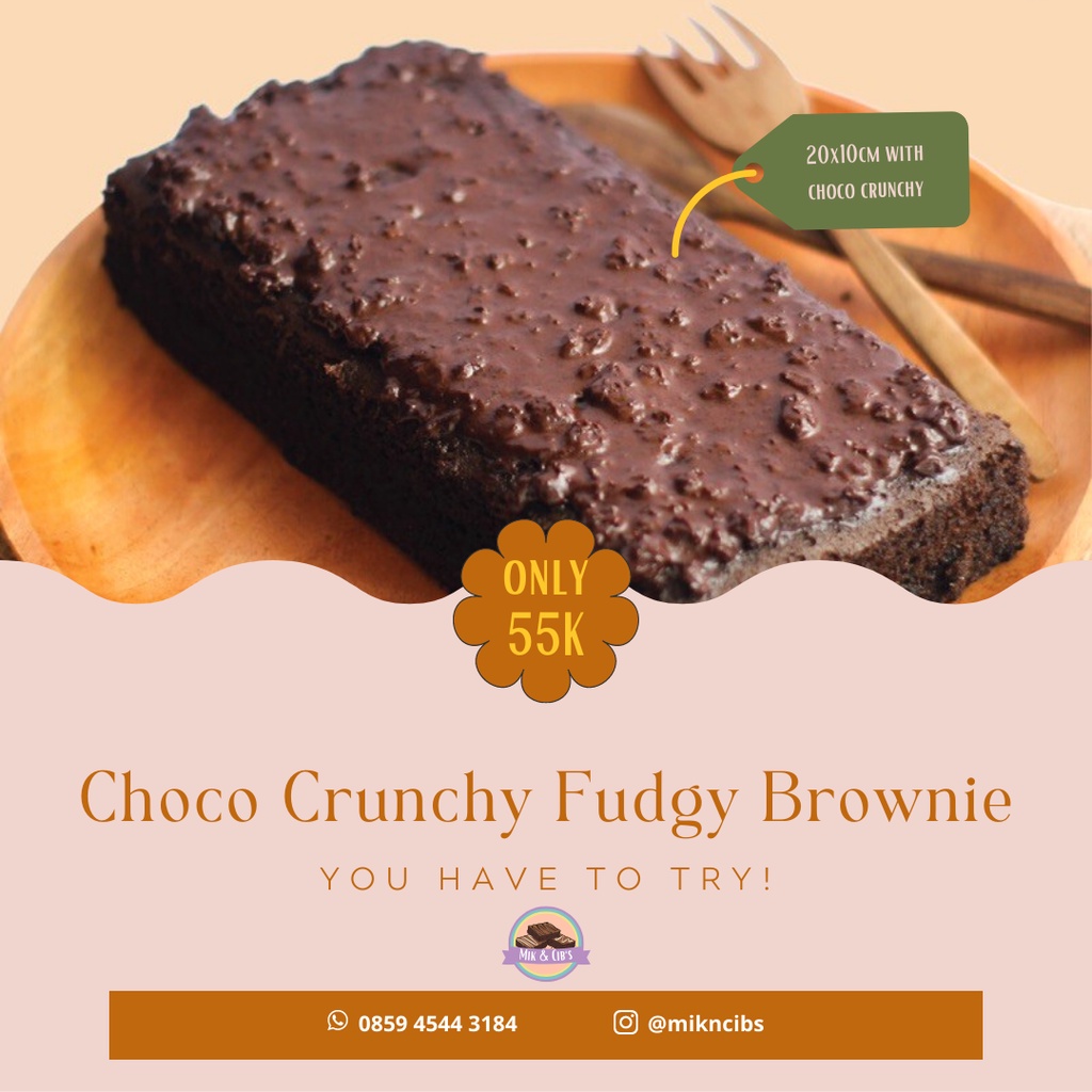 

Fudgy Brownie Choco Crunchy / Brownies Dengan Balutan Coklat Crunchy / Brownies Enak dan Murah Ukuran 20x10cm