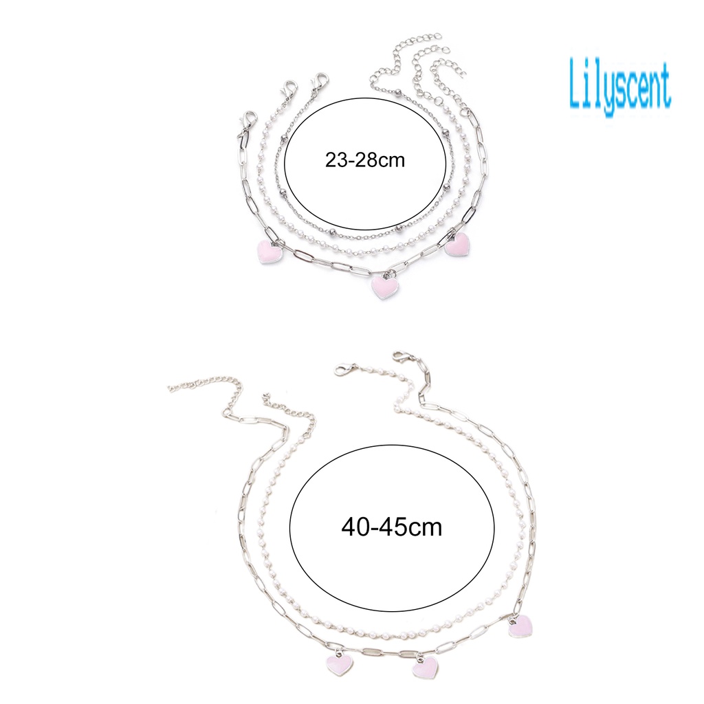 Perhiasan Kalung Kaki Wanita Model Rumbai Hati Warna Pink Aksen Mutiara Palsu Gaya Korea Untuk Hadiah