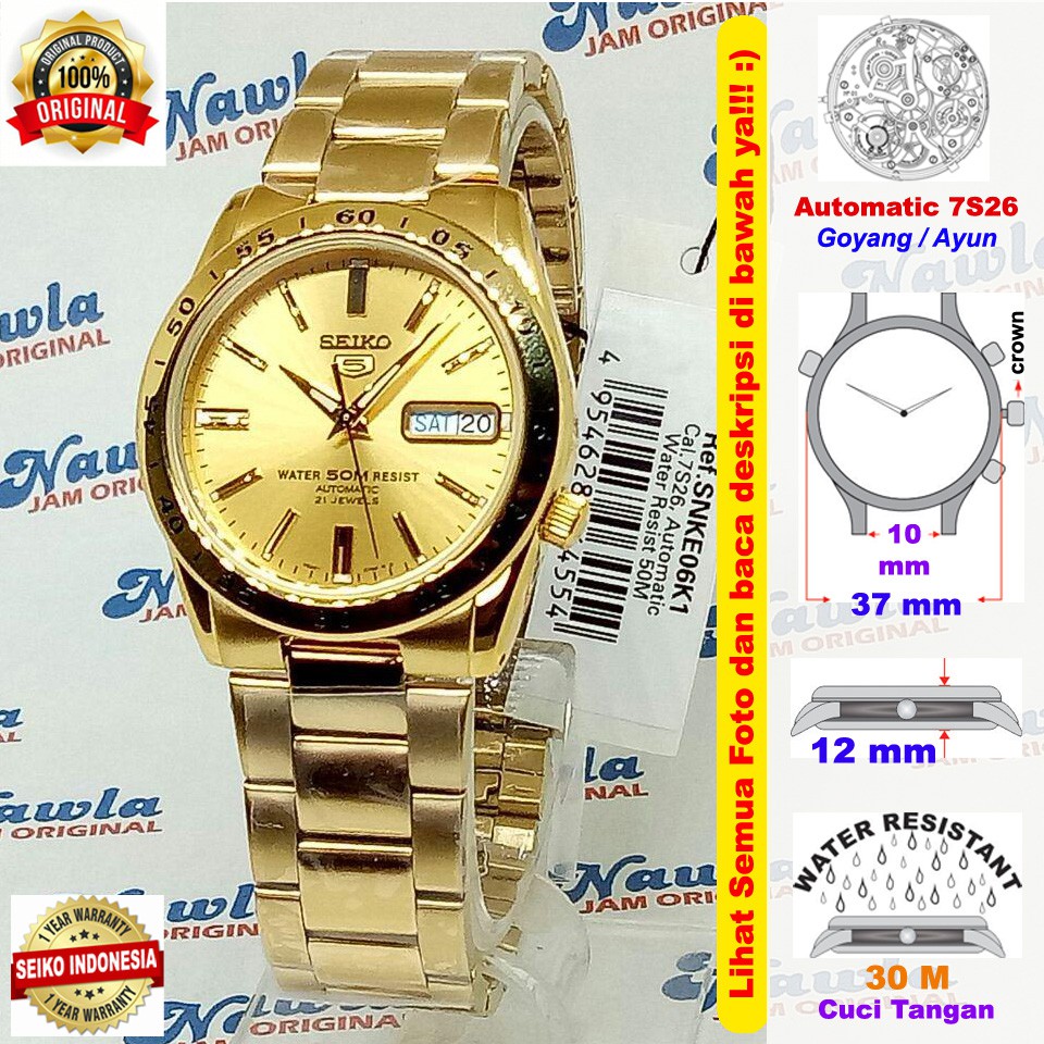 Seiko 5 SNKE06K1 Gold Polished Stainless Steel -Jam Tangan Pria SNKE06