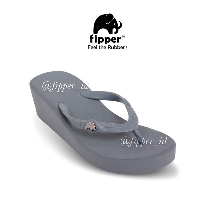 [RESTOCK] Sandal Fipper Wedges-S Original for Woman, Sandal Hak Tinggi 5cm - Abu-abu, Size 7