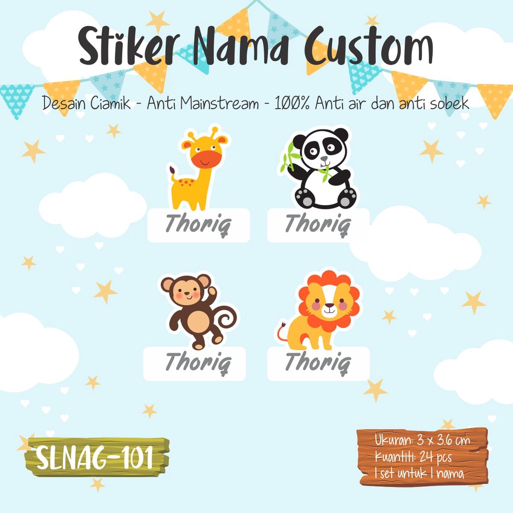 

sticker label nama anak waterproof SLNAG101