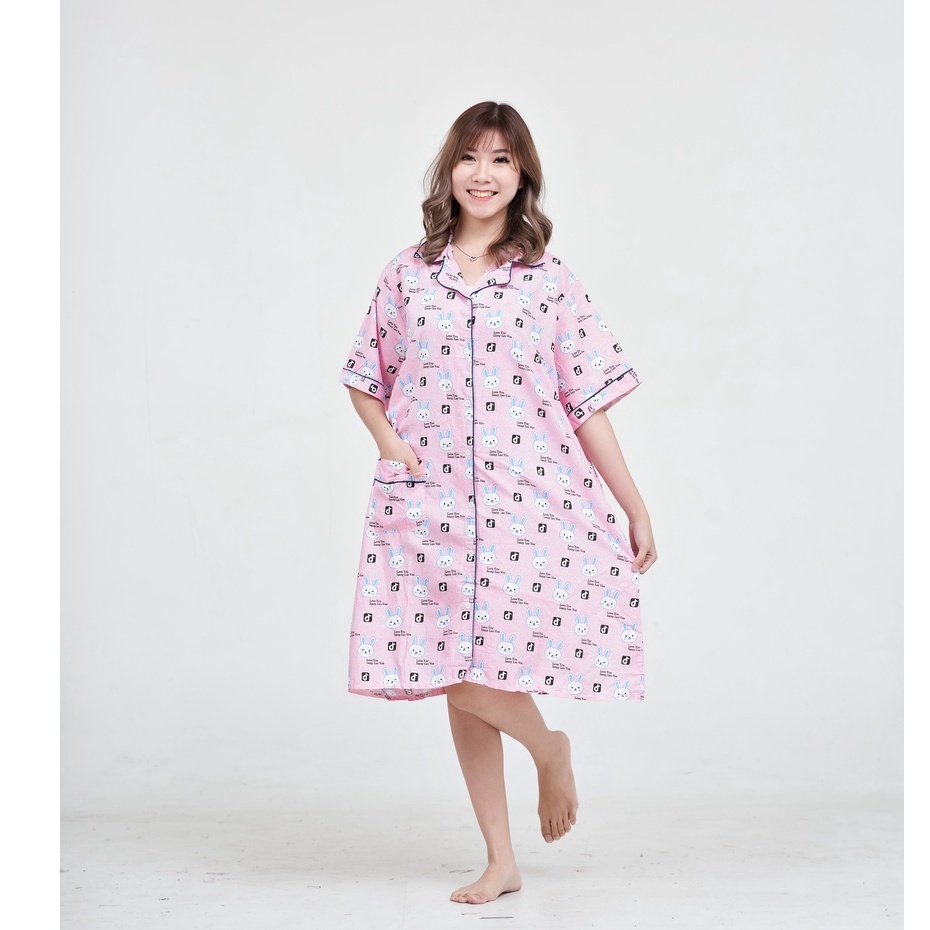 IZANY Piyama Daster allsize L Katun Eropa Premium New Arrival Non List-TIKTOK BUNNY PINK