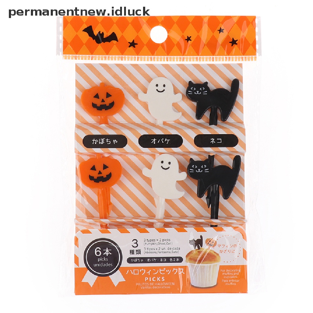 6 Pcs Tusuk Gigi Mini Desain Kartun Halloween Untuk Makanan Ringan Buah Kue Dessert