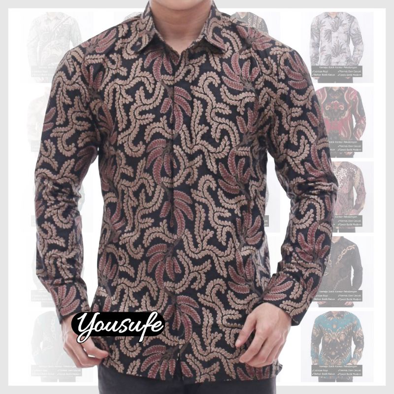 Batik Pria Lengan Panjang Seragam Kantor Warna Coklat Modern Slimfit Regular Katun Seragam Kantor