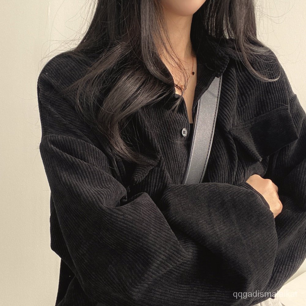 Korea jaket perempuan korduroi pendek retro wanita warna solid atasan