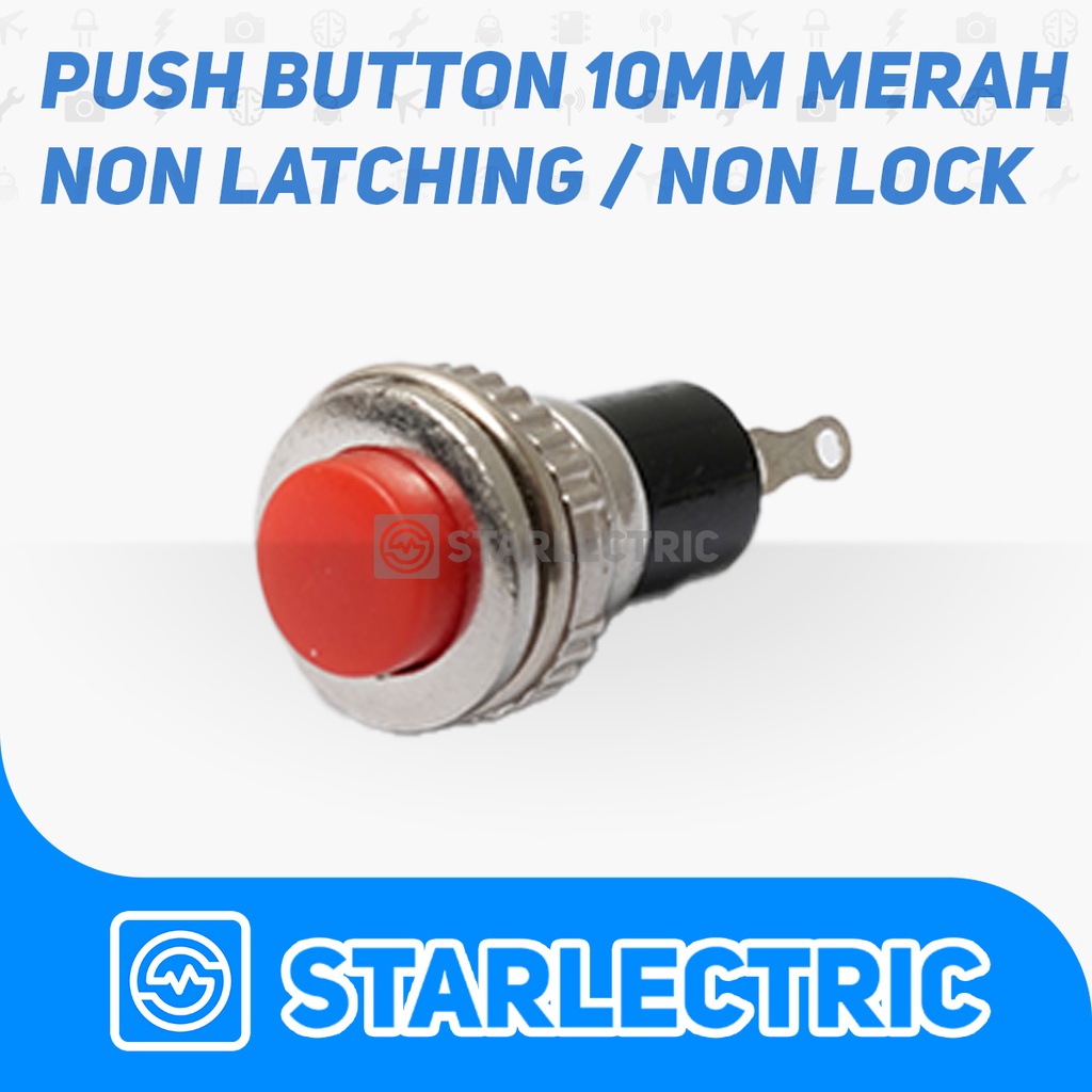 Tombol Push Button Switch Push On Reset 10mm Merah Non Latching