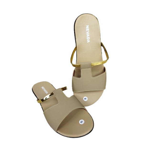 Sandal wanita wedges Nevada slop lis gold terbaru/ sandal wanita wedges nevada