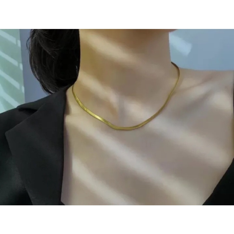 [ COD ] Kalung Titanim pipih Gold Anti Karat / Kalung Pria wanita