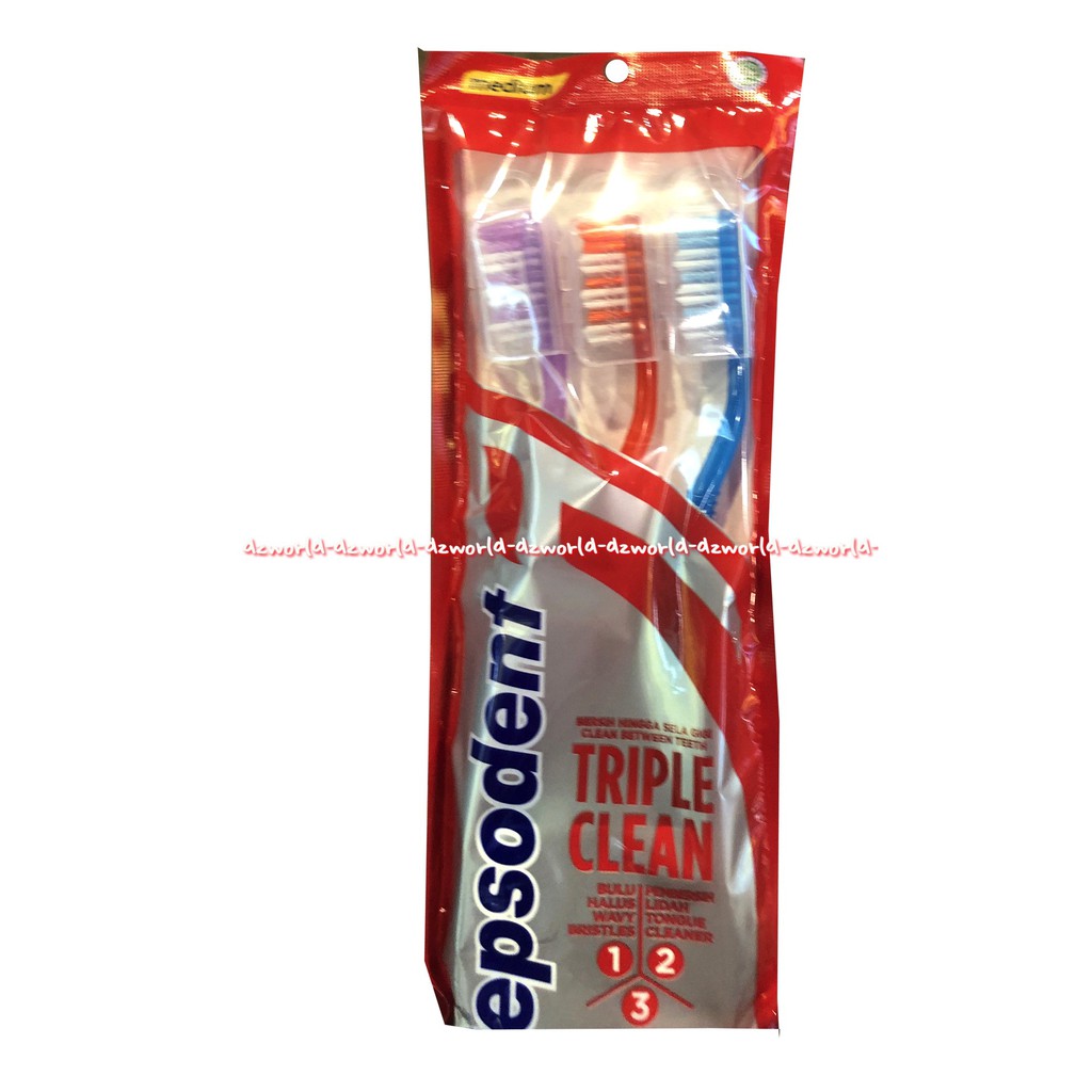 Pepsodent Triple Clean Sela Gigi Soft Isi 3 Pcs Sikat Gigi dengan bulu sikat bergelombang