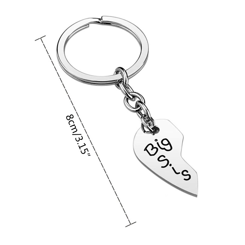 Siy 3pcs / Set Gantungan Kunci Stainless Steel Bentuk Hati Motif Tulisan Mom / Big Sis / Little Sis