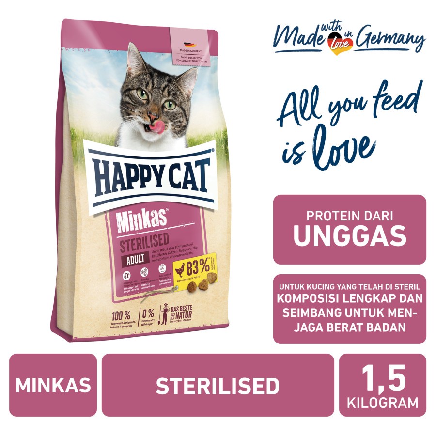 Happy Cat Minkas Sterilised 1.5kg - Makanan Kucing Steril - Kebiri