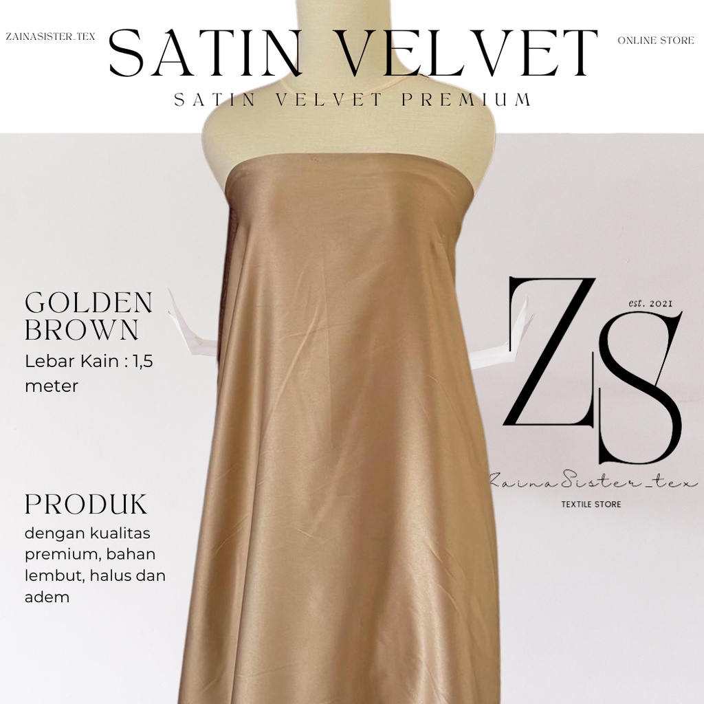 Kain Satin Velvet Premium Warna Golden Brown Gold Olive