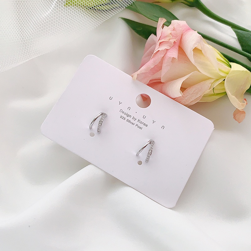 We Flower Anting Tusuk Sterling Silver 925 Bentuk C Geometri Hias Kristal Zircon Untuk Wanita