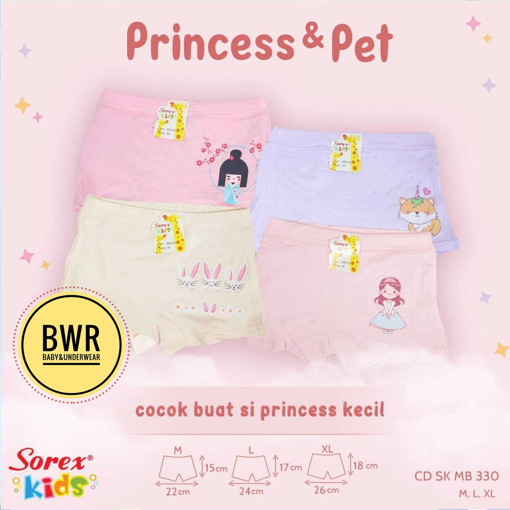 CD Boxer Sorex Kids MB 330 GIrl / CD Anak Perempuan Boxer Motif Princess &amp; Pat Mb330 | Bwr