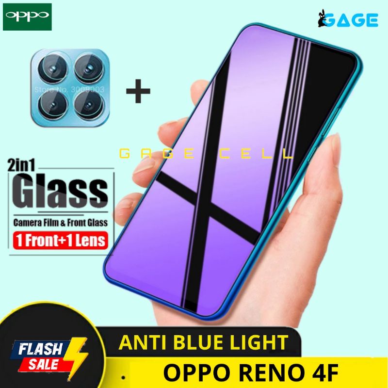 2in1 TEMPERED GLASS ANTI BLUE LIGHT FULL OPPO RENO4 F TG ANTI GORES OPPO RENO 4F SCREEN PROTECTOR