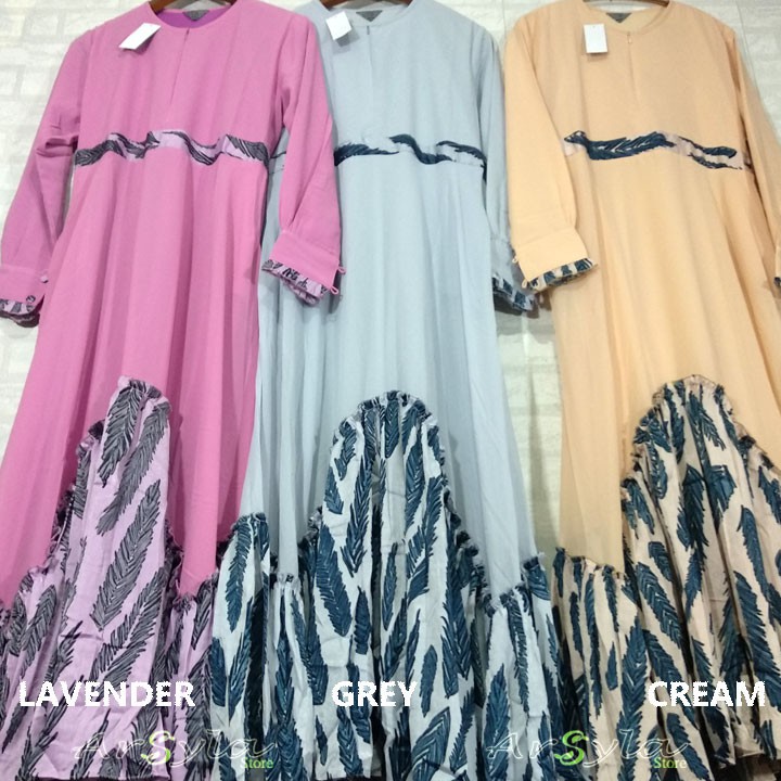 Gamis Syari Ceruty Babydol Kombinasi Motif bunga zig zag