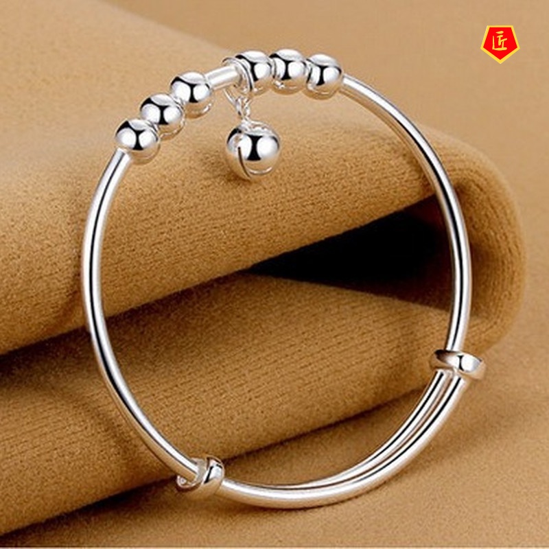 [Ready Stock]Cute Fashion Bell round Beads Silver Bracelet