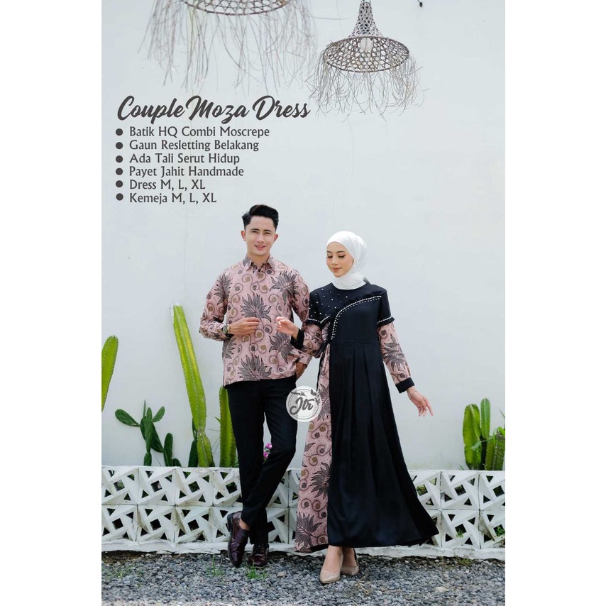 Baju Batik Couple Moza Salem Sarimbit Set Pakaian Keluarga Suami Istri Terbaru 2022 Gamis Batik Kond