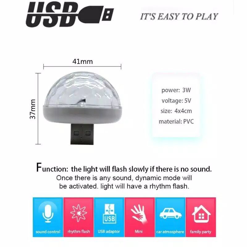 Lampu LED Disco Lampu Kabin Mobil RGB Colok USB Disco Lamp