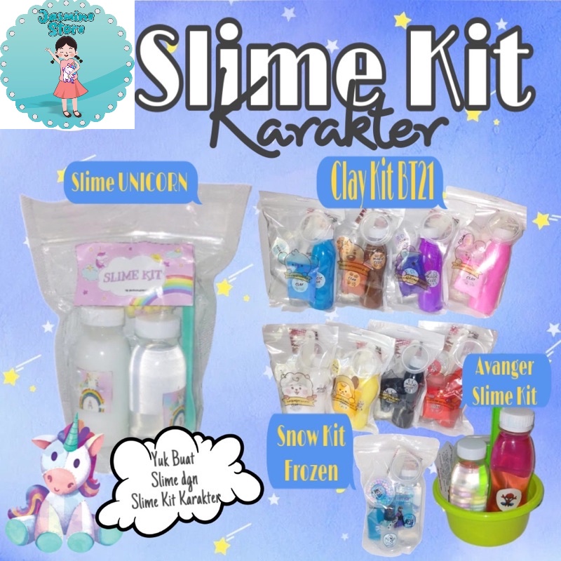 Slime Kit Karakter/Slime Kit Unicorn/Slime Kit Avanger/Bahan Slime Clay Kit BT21/Slime Kit Frozen/Bahan Slime Karakter/Bahan Slime Unicorn