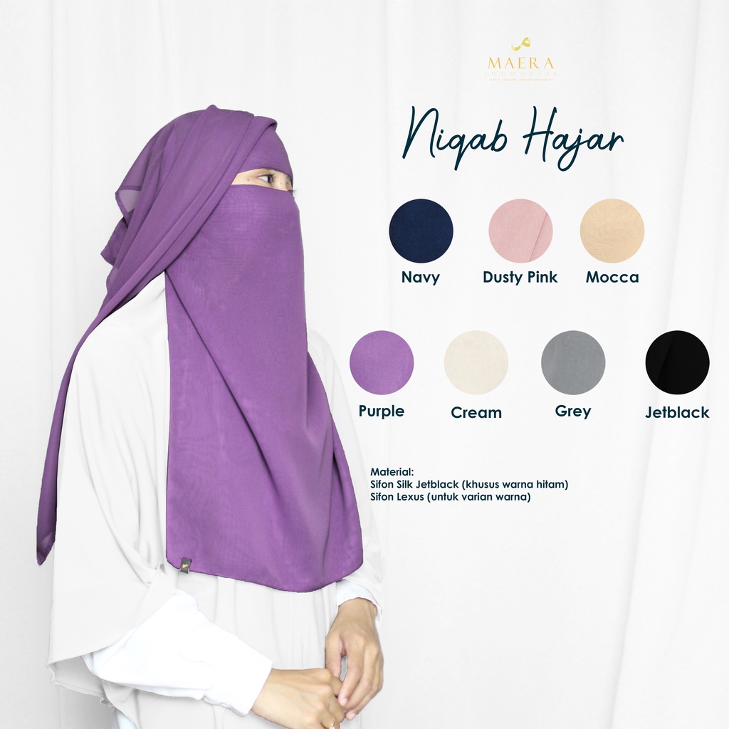 Cadar Niqab Yaman Bandana Basic 2 Layer Sifon Silk Jetblack Premium HAJAR by Maera