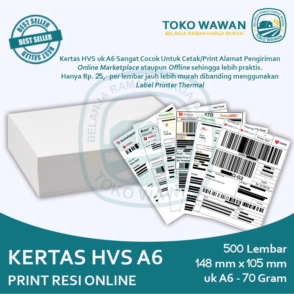 Kertas HVS A6 105 mm x 148 mm Untuk Cetak Resi Toko / Print Label Pengiriman / 1 Rim 500 Lembar