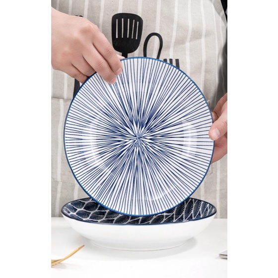 Unik Piring Japan Style  Piring Keramik Bualt Modern 20cm - Blue Ice Diskon