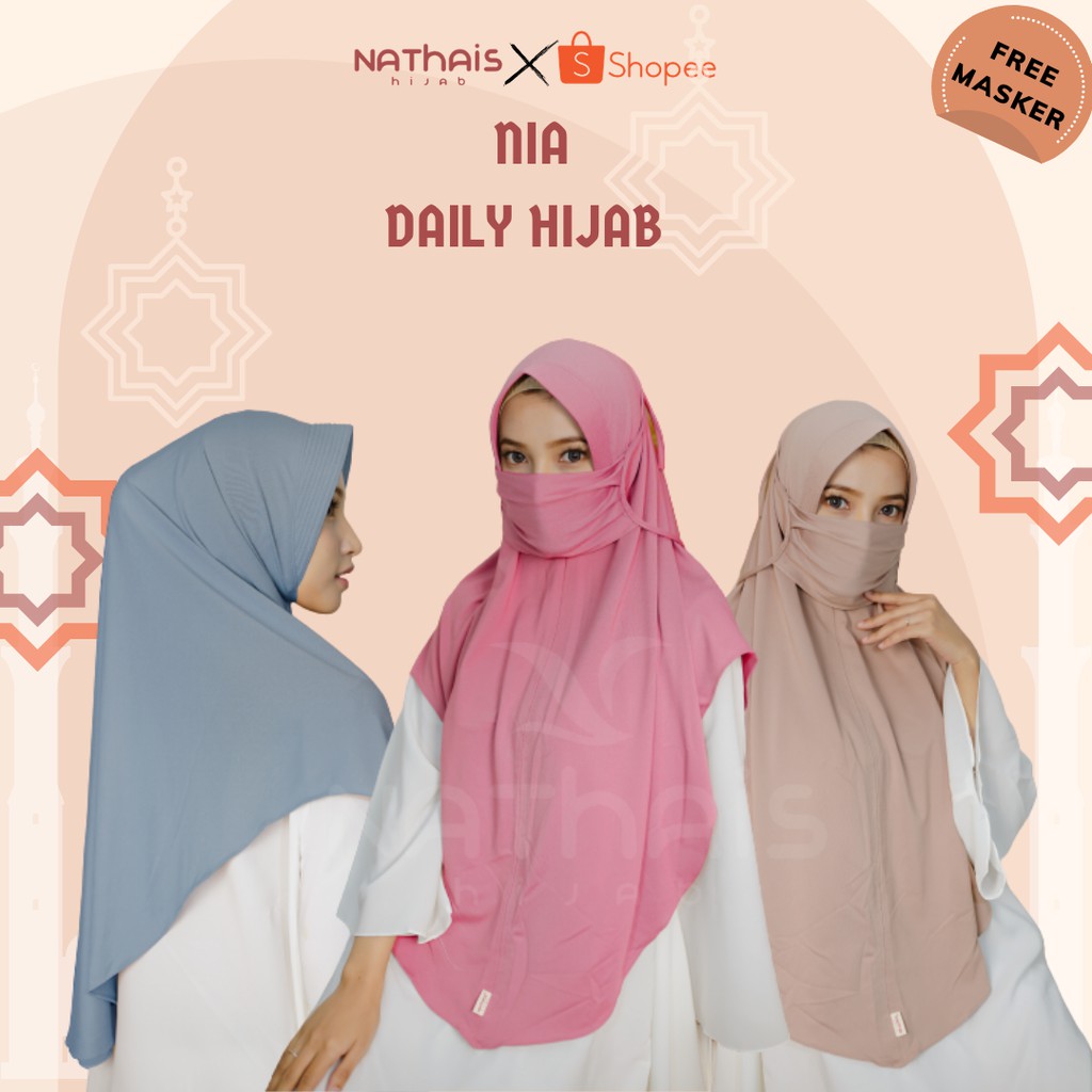 Jilbab Masker Instan Jersey Pet Antem Daily Hijab Cadar Premium FREE MASKER TALI