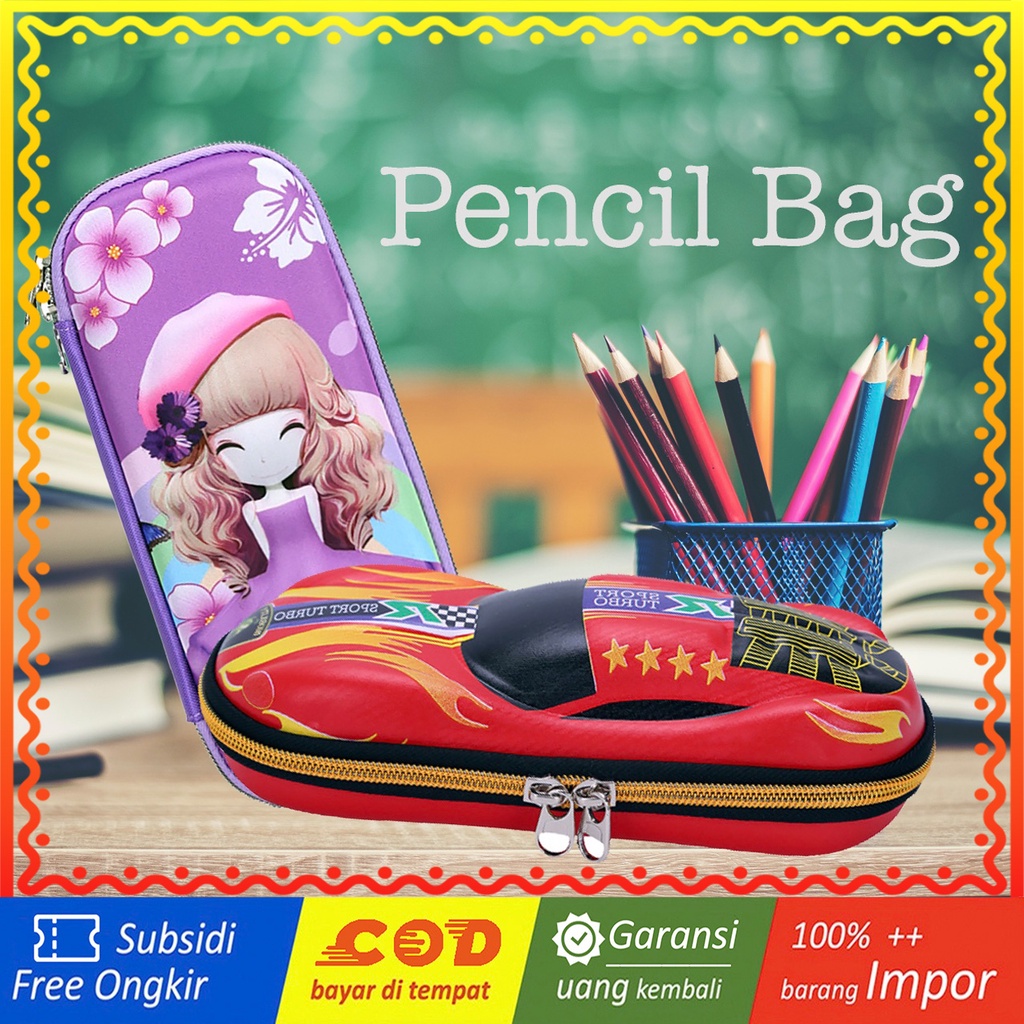 WWH14 Tas Tempat Pensil Pen Pulpen Sekolah School Pencil Bag Box TKM