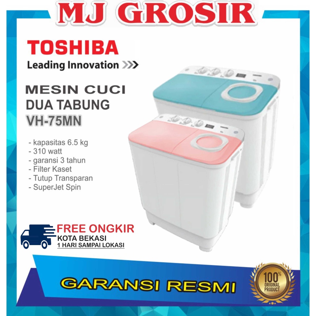 MESIN CUCI TOSHIBA VH-H 75 MN 6,5KG 2 TABUNG 75MN 6,5 KG LOW WATT JEPANG