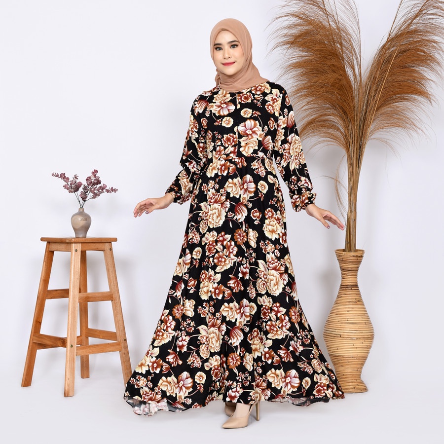 Gamis Wanita Busui Dress Muslimah Rayon Premium Payung Flower