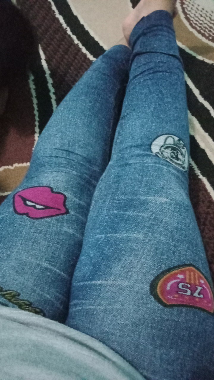 [cod] Legging Jeans Panjang Motif Lip Kekinian R025#
