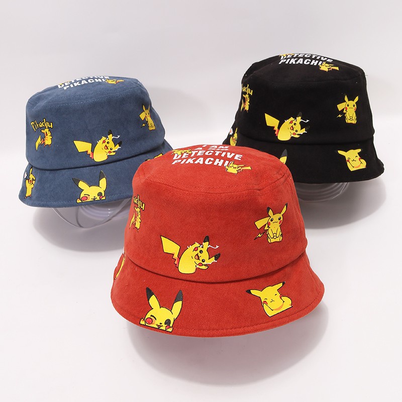 Topi Bucket Motif Pikachu Bahan Corduroy Untuk Anak Laki-Laki Dan Perempuan