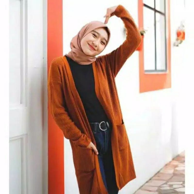 PROMO !! VEGGA CARDI - Cardigan Long Belle Outer Oversize-Coral