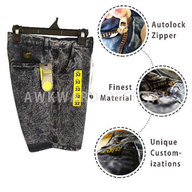 AHHA trendy Celana  Pendek  Pria  semi jeans  wash hitam ice 