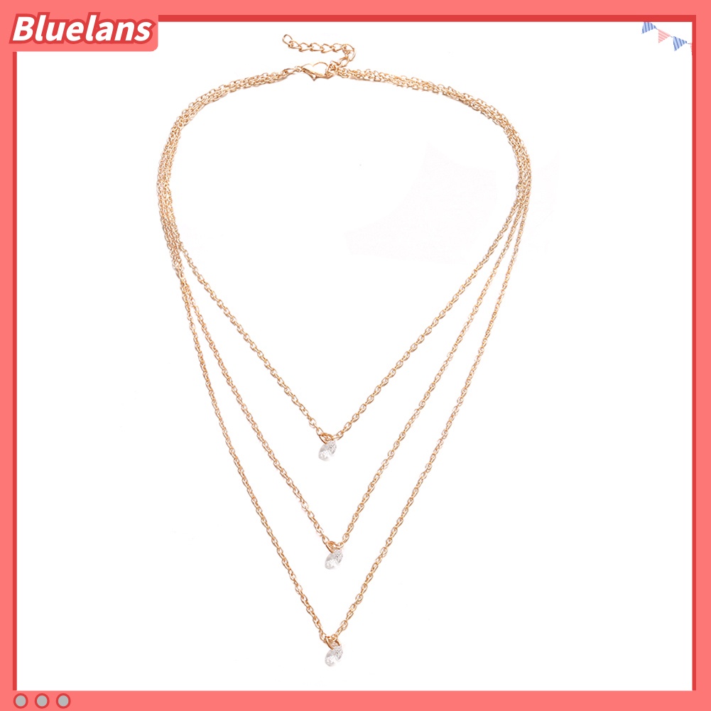 Bluelans Multi-layer Fashion Party Date Jewelry Women Three Rhinestones Choker Necklace