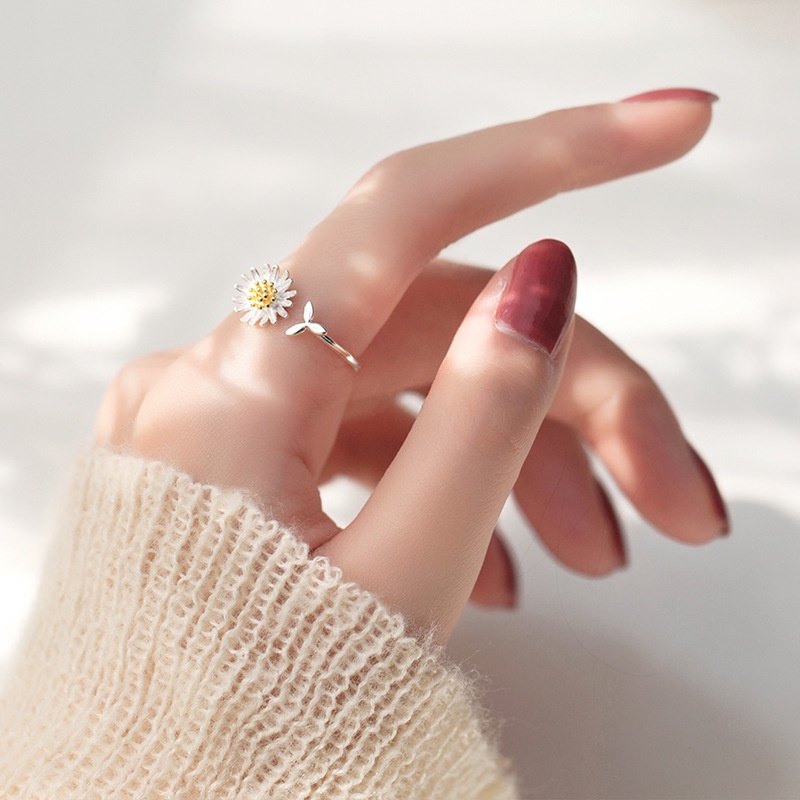 Cincin Model Terbuka Desain Daun Aster Warna Permen Gaya Korea Kasual Untuk Wanita